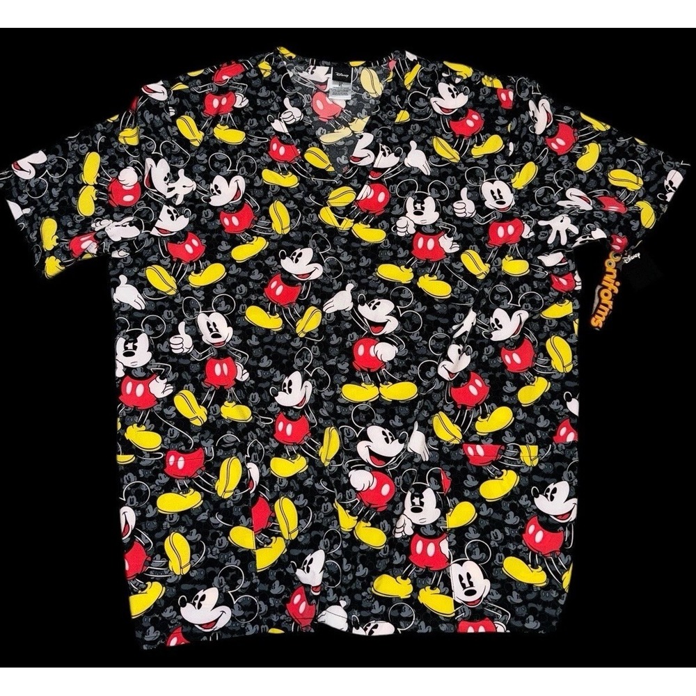 Disney Mickey Mouse Allover Print Short Sleeve Tee - Black, Red, Yellow, White
